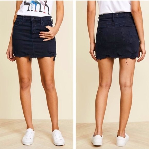 MOTHER Dresses & Skirts - MOTHER black the vagabond mini fray denim skirt